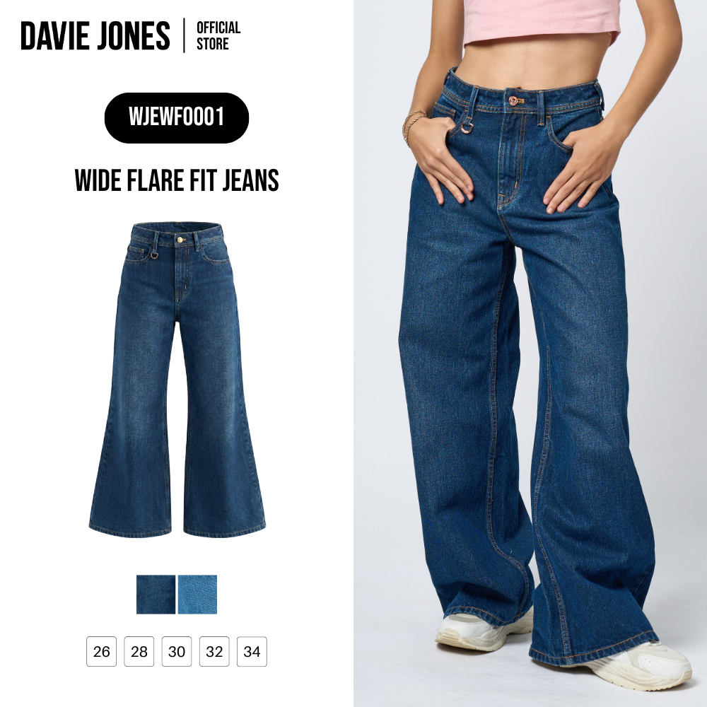 DAVIE JONES [BE FEARLESS] กางเกงยีนส์ Baggy Fit Jeans สีฟ้า กรม BG0003
