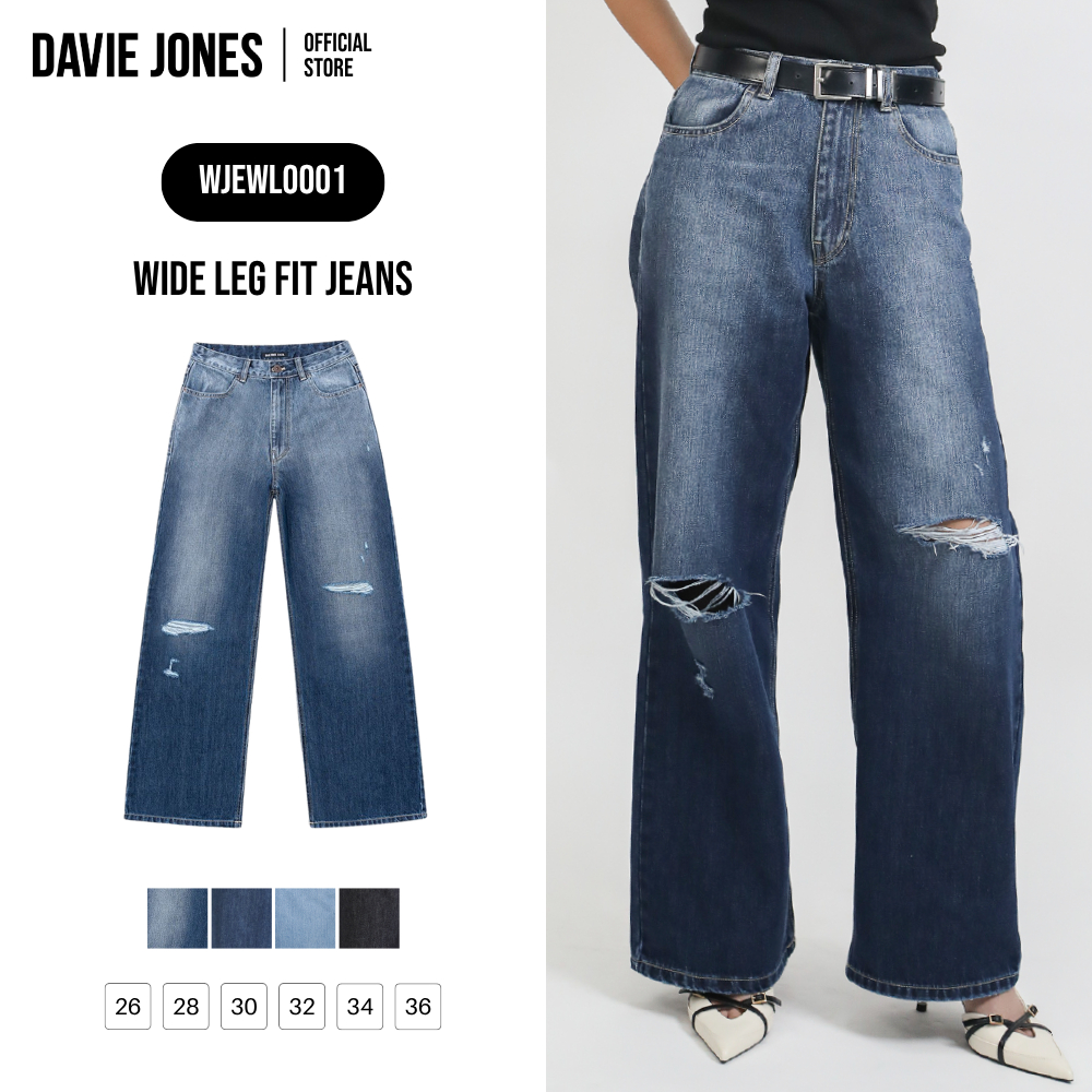DAVIE JONES [BE FEARLESS] กางเกงยีนส์ Wide Leg Fit Jeans สีกรม น้ำเงิน ฟ้า กรมเข้ม WL0001