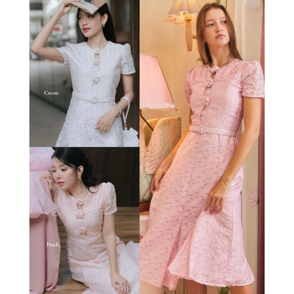 Rosrin Dress( Peach , Cream , Pink )