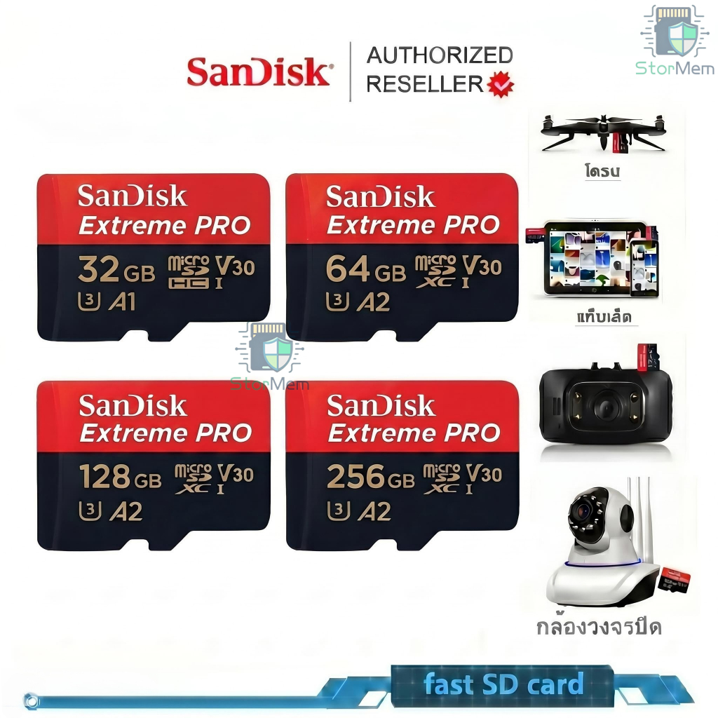 SanDisk Extreme Pro Micro SD Card 5K SDXC 32GB 64GB 128GB 200/90MB/s (SDSQXCD) เมมโมรี่ Gopro Drone