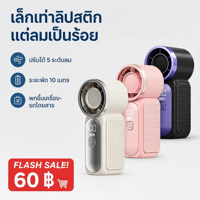 【โปรโมชัน】พัดลมมือถือ Mini สำหรับใช้งานกลางแจ้ง แบตเตอรี่ 5000 mAh อายุการใช้งานยาวนาน ชาร์จผ่าน USB รองรับการชาร