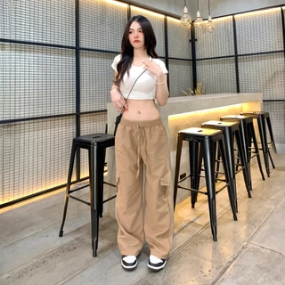 Live x SpinnyHouse กางเกงคาร์โก้ เอวฟรีไซต์ยางยืด กระเป๋าใช้งานได้จริง 🎀 ผ้าไมโครใส่ง่ายไม่บาง รุ่น กางเกงคาร์โก้