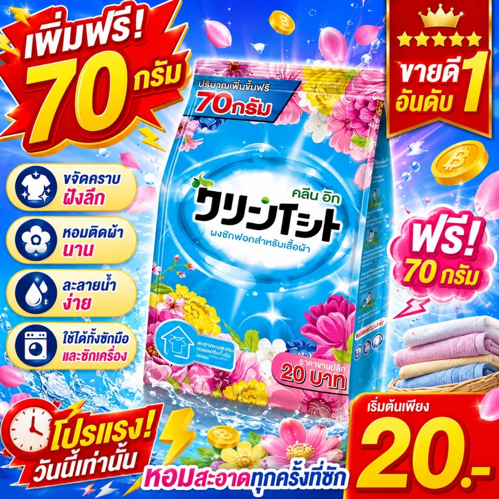 Kleenit ผงซักฟอก 370G ที่มีประสิทธิภาพต้านเชื้อแบคทีเรียไม่เจ็บมือ  ผลิตภัณฑ์ขจัดคราบ