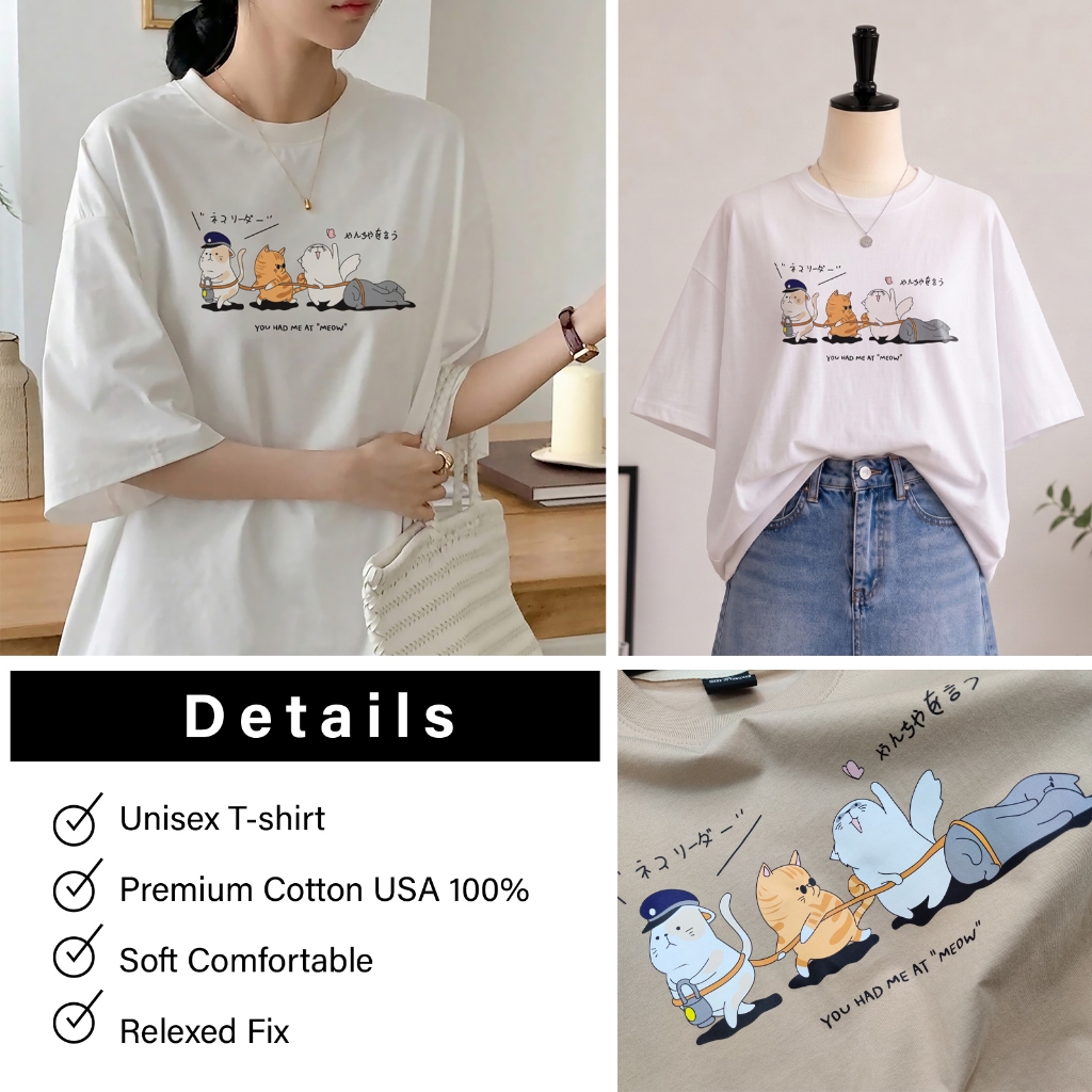 พร้อมส่ง เสื้อยืดสไตล์มินิมอล พิมพ์ลาย "น้องเหมียว"
