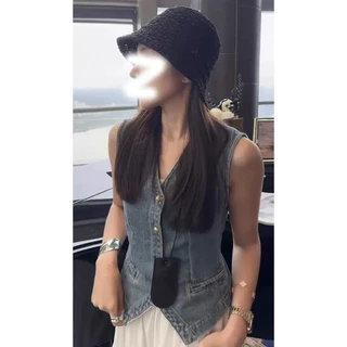เสื้อกั๊กยีนส์คอวีทรงเข้ารูป สไตล์เกาหลี