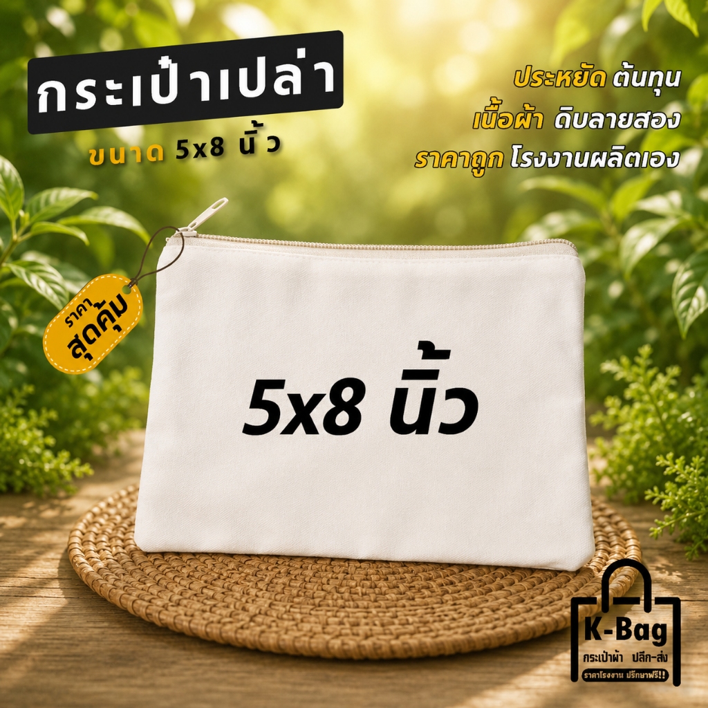 กระเป๋าเปล่าผ้าดิบ หูหิ้วหูรูด งานฝีมือ สกรีนซับได้  ขนาด8×10นิ้ว ก้น 2นิ้ว (ประหยัด นำไปใช้ได้เลย)