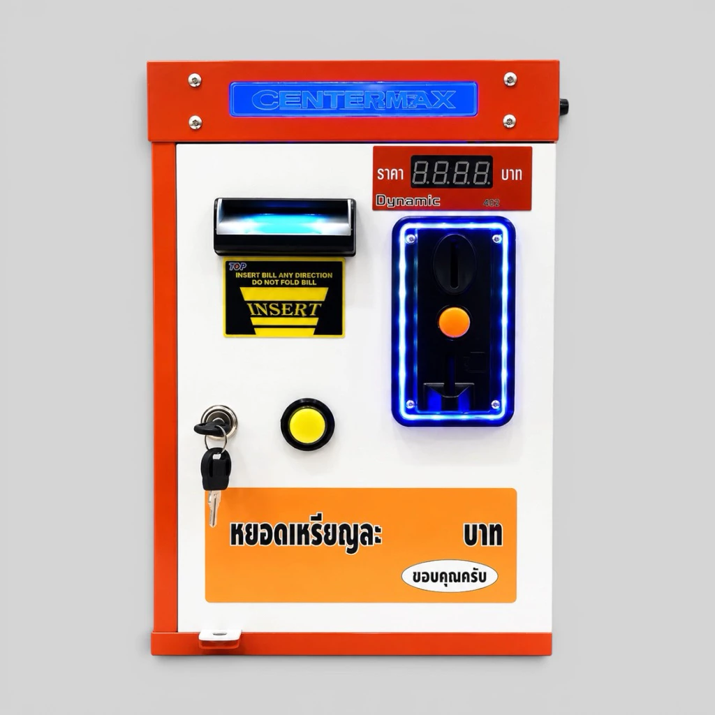 กล่องโต๊ะสนุกเกอร์ หยอดเหรียญ รับธนบัตร (สีส้มขาว)