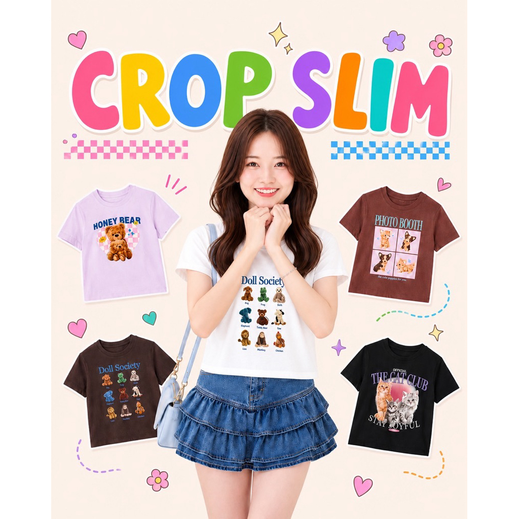 (พร้อมส่ง!) เสื้อครอป Slim Fit ผ้าคอตตอน ทรงเข้ารูป สไตล์เกาหลี