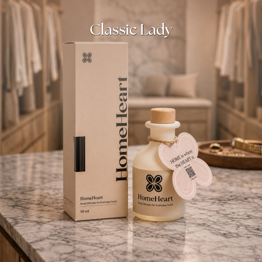 HomeHeart Home Fragrance 90ml กลิ่น Classic Lady | หอมผู้ดี ละมุน ดูแพง ฟีลบ้านอบอุ่น เรียบร้อย น่าอยู่ เหมือนคาเฟ่สีขาว