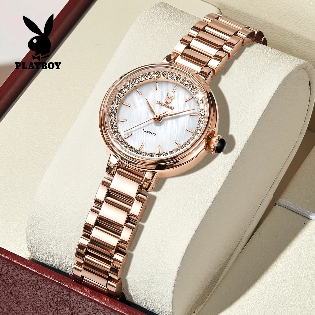 PLAYBOY นาฬิกา ผู้หญิง watch 100% ของแท้ ควอตซ์ สายสเตนเลส แฟชั่น ความสง่างาม สีชมพู 3536