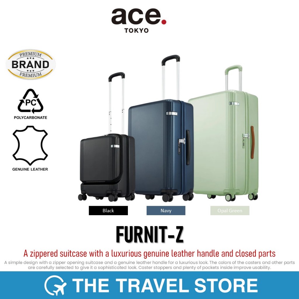 ace. FURNIT-Z Zippered Luggage With A Luxurious Genuine Leather Handle & Closed Parts กระเป๋าเดินทาง