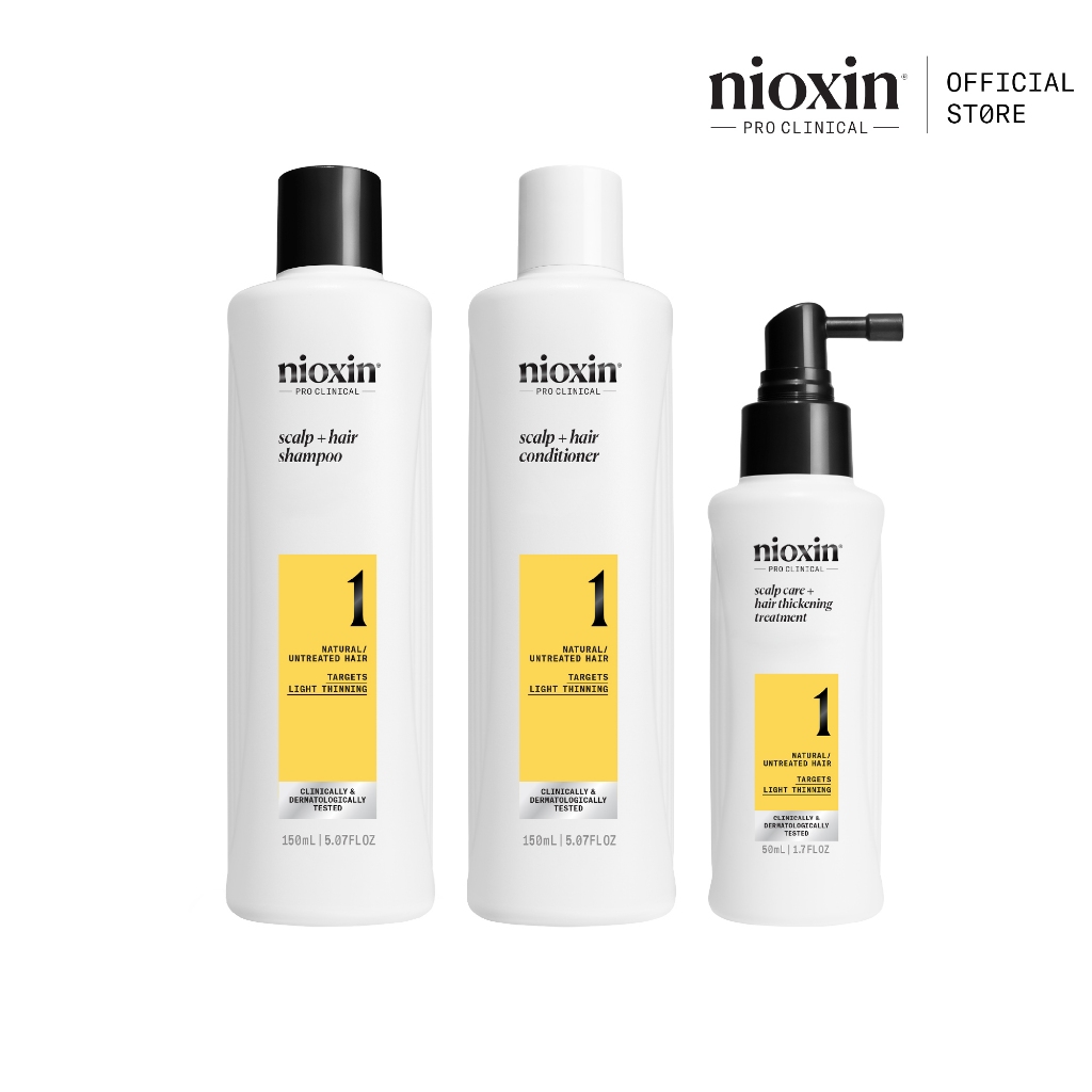 NIOXIN System 1 Kit ผมเริ่มบาง ผมธรรมชาติ เซ็ต 3 ชิ้น (ไนอ๊อกซิน แชมพูผมบาง เซรั่มผมบาง) ขนาด 150ml