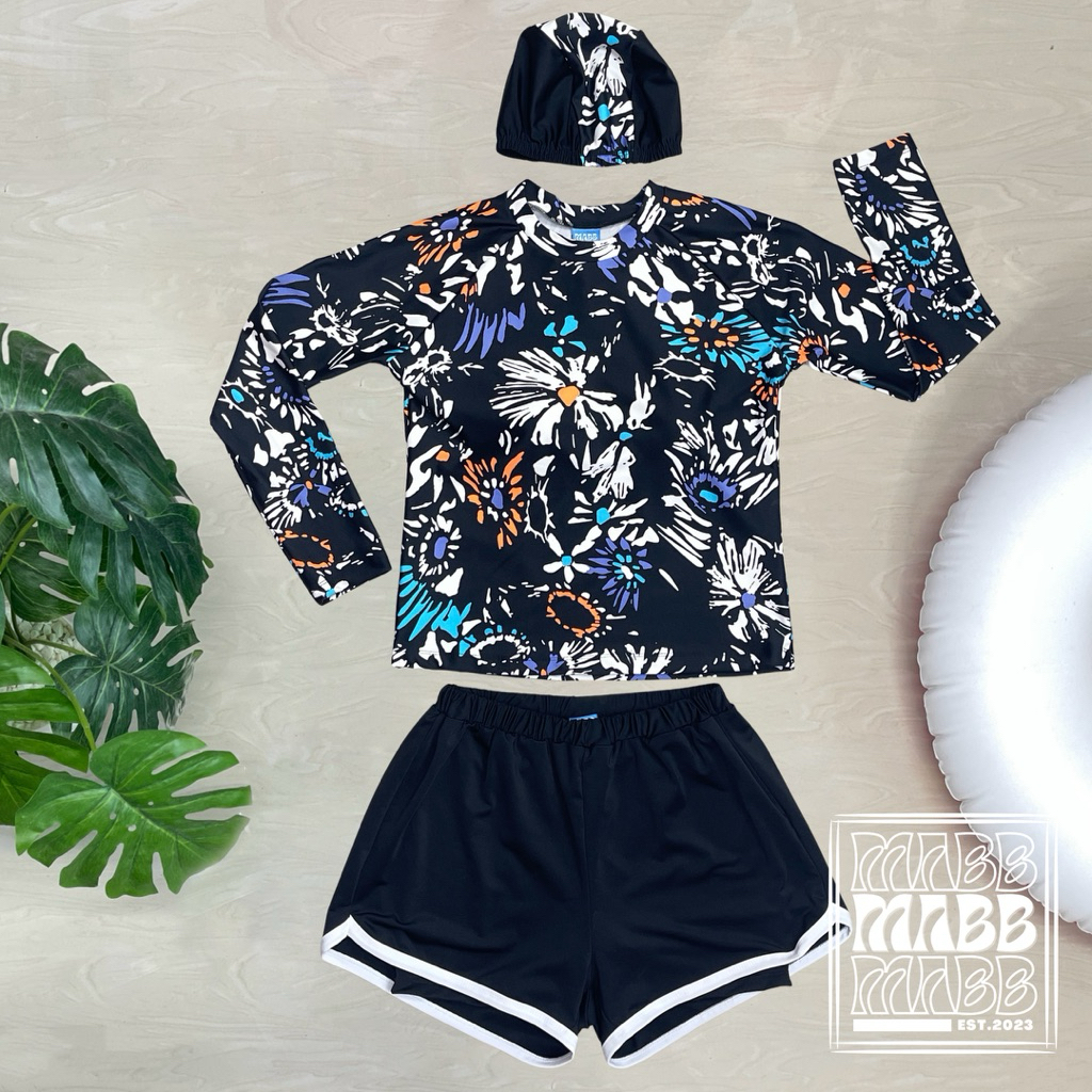 New! MABB - Carnival Swimwear ชุดว่ายน้ำผู้หญิง แขนยาว กางเกงขาสั้น เซ็ต 3 ชิ้น ชุดว่ายน้ำสาวอวบไซส์ใหญ่