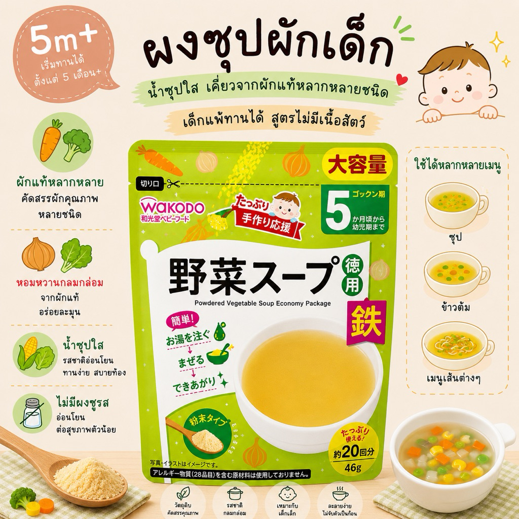 Wakodo ผงซุปผัก สำหรับเด็ก (5m+)