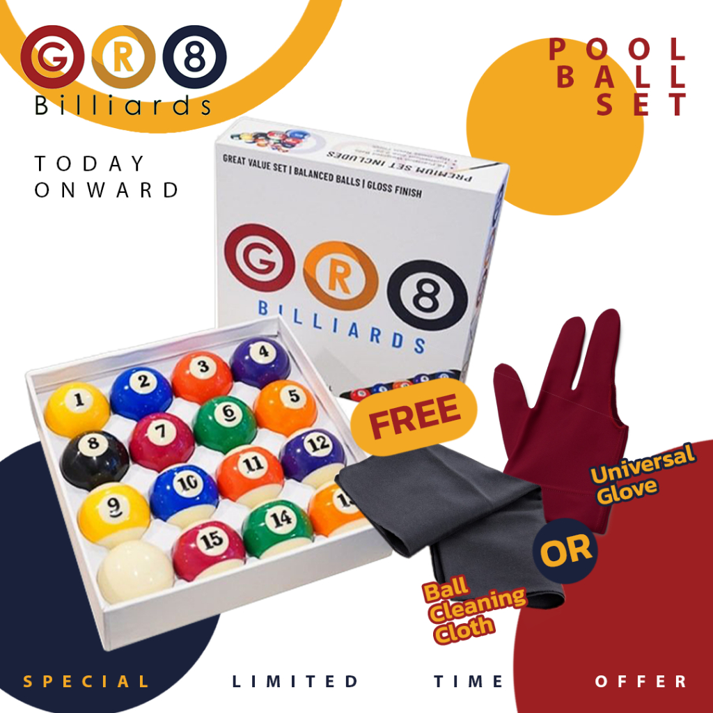 [ซื้อแล้วแถมเพิ่ม] GR8 Billiards Ball Set ชุดลูกพูลมาตรฐาน ขนาด 2 1/4 นิ้ว ลูกผีลาย สำหรับโต๊ะพูล บิลเลียด ฝึกซ้อม