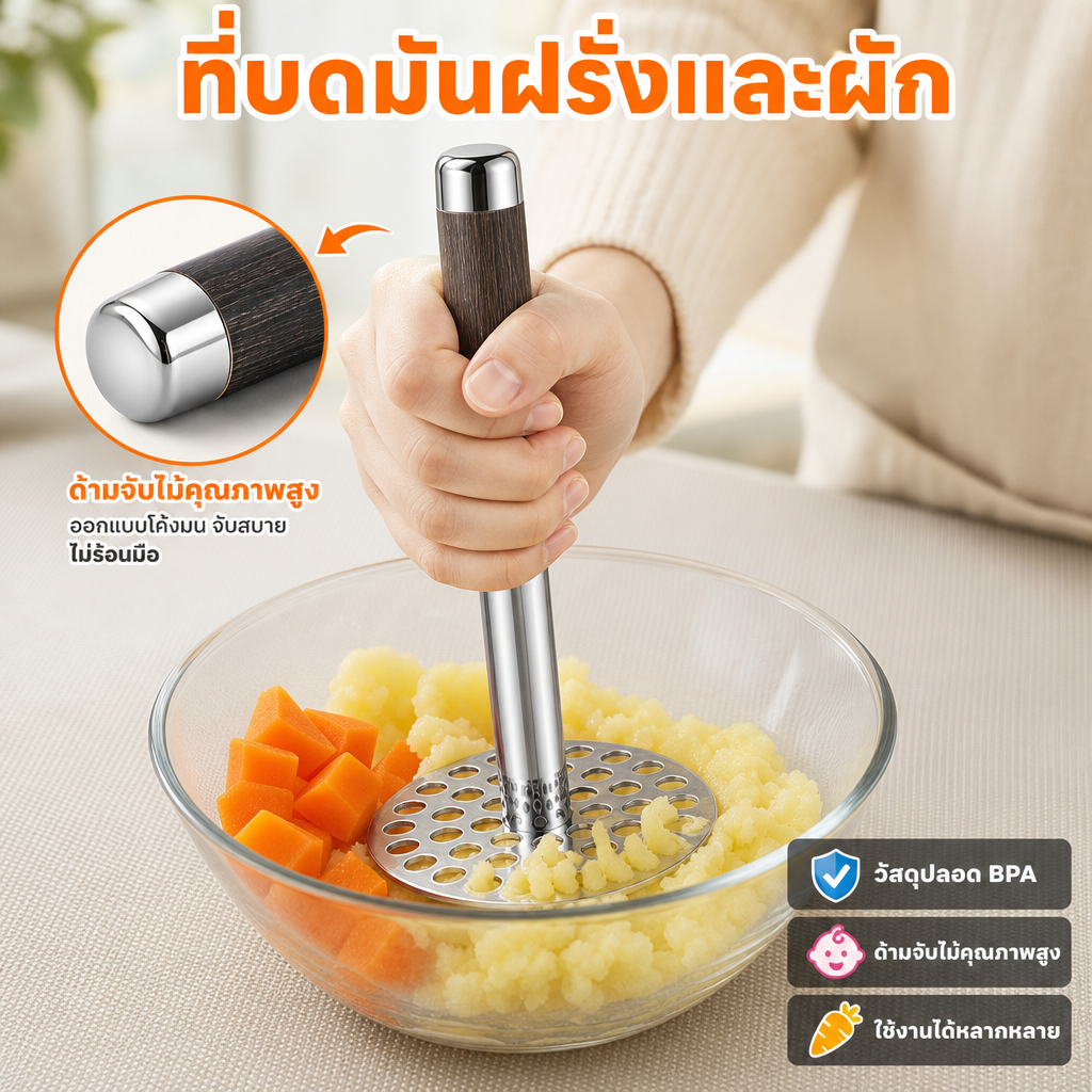 อุปกรณ์บดอาหาร/มันบด | โลหะ แข็งแรง | สำหรับทุบมันฝรั่ง/อะโวคาโด/ผลไม้ ที่บดมันฝรั่งและผัก