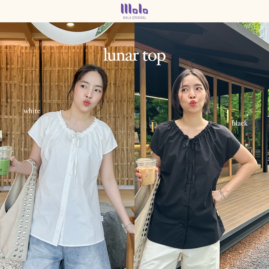MalaOriginal |【2 สี】Lunar Top 🥮 เสื้อคอระบาย พร้อมโบว์ปรับระดับได้เพิ่มความคิ้วท์ ทรงหลวม ใส่สบาย