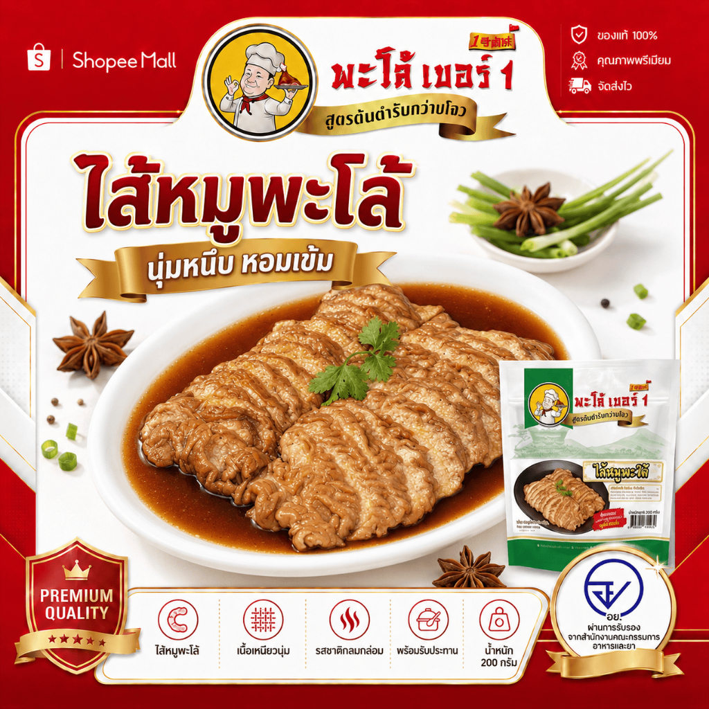 【อร่อยทันใจ】ไส้หมูพะโล้สูตรลับไทยแท้ นุ่มหนึบเคี้ยวเพลินถึงใจ รสชาติโฮมเมด 200g