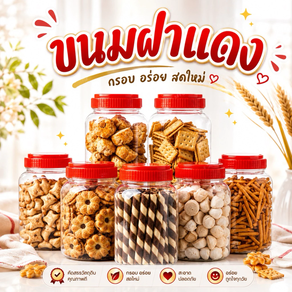ขนมฝาแดง กระปุกเล็ก ของอร่อยหนัก ขนาด 300-400กรัม ขนมทานเล่นหอมอร่อย (รบกวนอ่านรายละเอียดก่อนกดสั่งซื้อนะคะ)