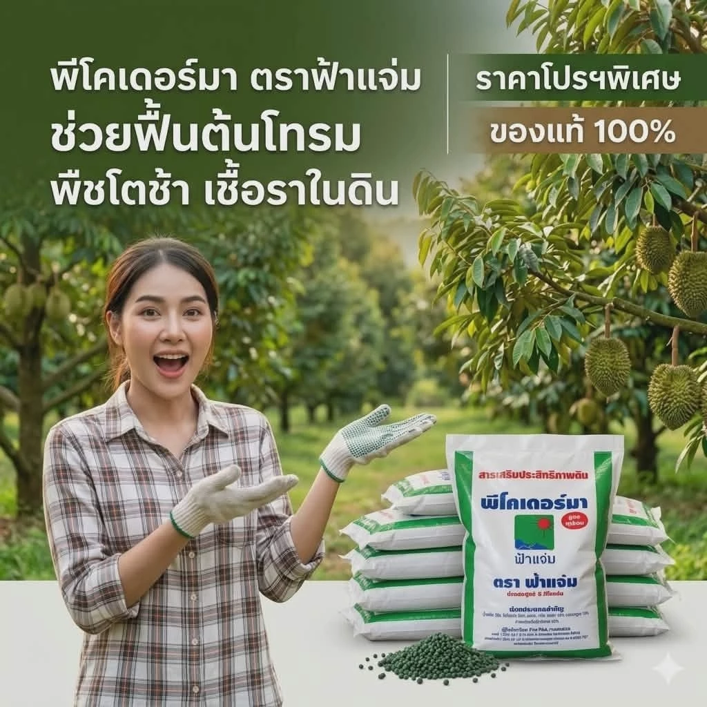 พีโคเดอร์มา ไตรโคเดอร์มาอัดเม็ด ตราฟ้าแจ่ม (ถุงละ 5 กิโลกรัม จำนวน 1 ถุง) ใช้ป้องกัน รักษาเชื้อราโรคพืชทางดิน