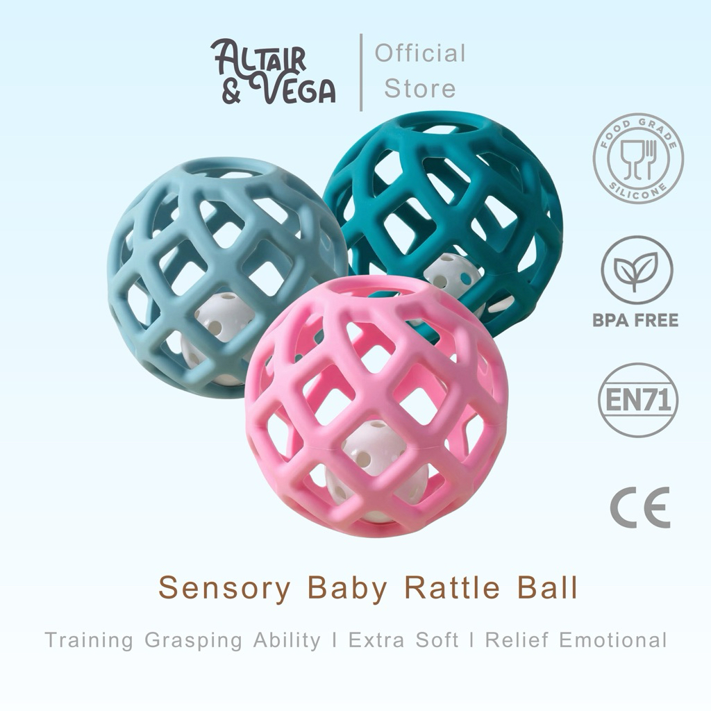 Altair & Vega  : Sensory Baby Rattle Ball ลูกบอลเขย่ามือเด็ก ซิลิโคน Food Grade นุ่มพิเศษ ฝึกจับ เสริมพัฒนาการ BPA Free