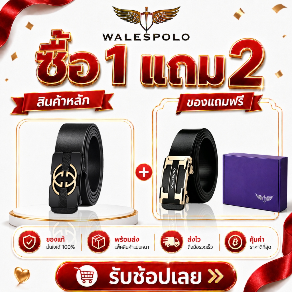 WALESPOLO เข็มขัดผู้ชายพร้อมกล่องของขวัญ เซ็ตซื้อ 1 แถม 2 เข็มขัดแฟชั่นผู้ชาย สไตล์หรู เหมาะเป็นของขวัญวันสงกรานต์ ลอยกร