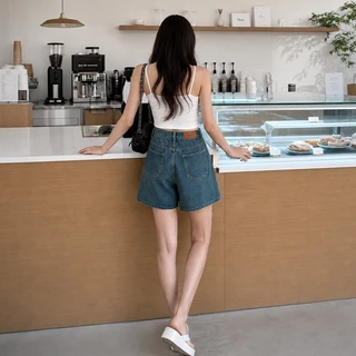 กางเกงขาสั้นยีนส์เอวสูง ปิดสะโพกกระชับเอว วินเทจ ทรงหลวม ใส่สบาย Denim Shorts ส่งจากไทย#T47