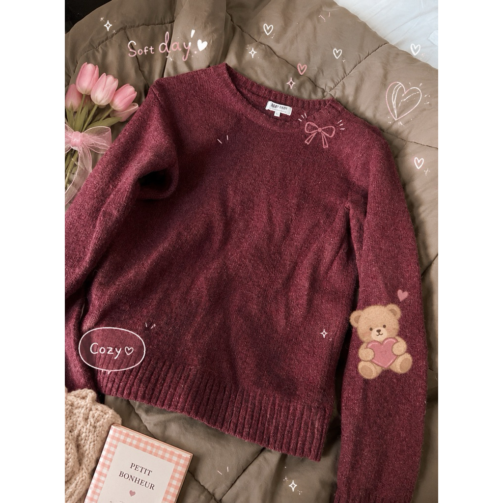 beams heart เสื้อแขนยาวสีแดง sweater