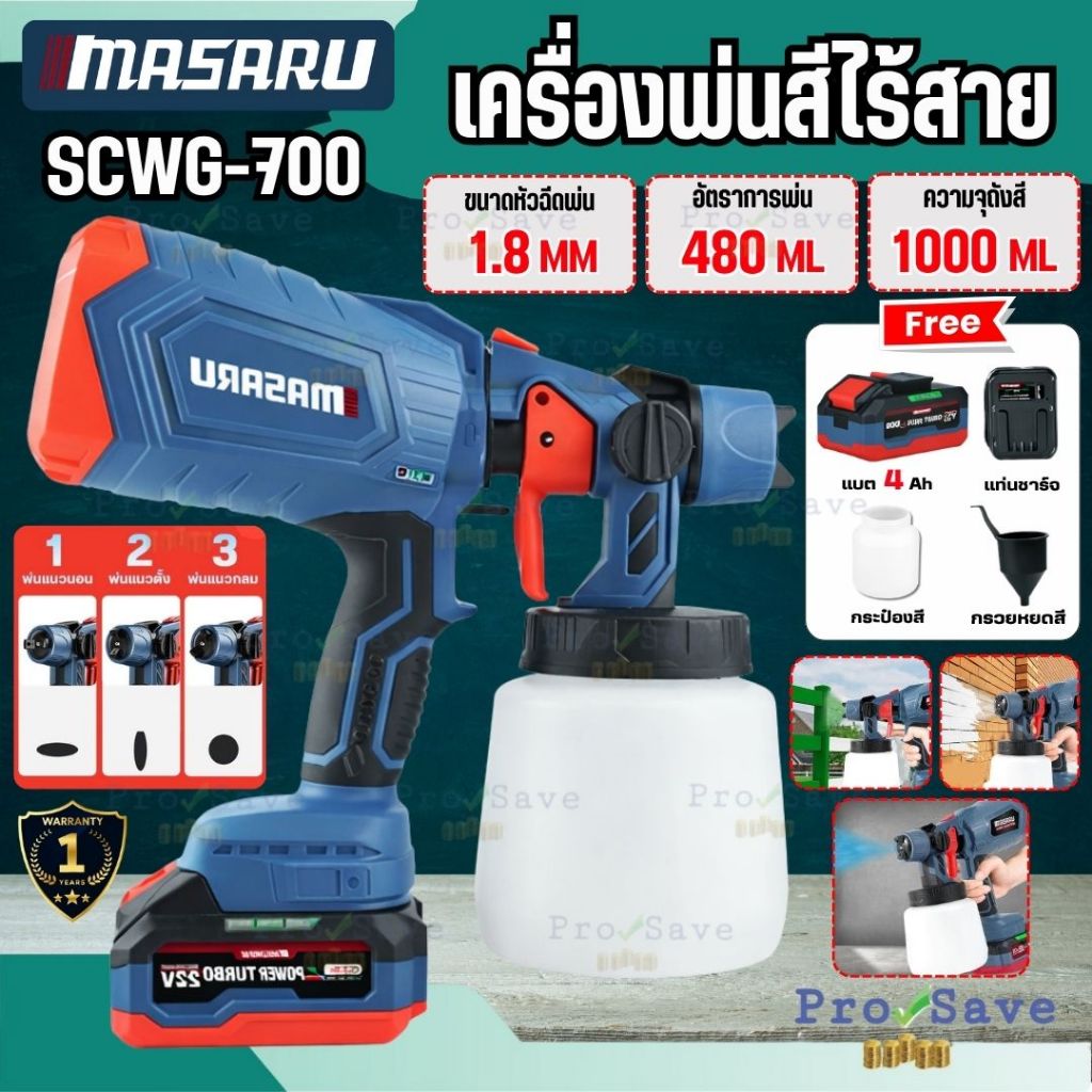 🔥ถูกสุด🔥 MASARU กาพ่นสีไฟฟ้า 400W รุ่น SCWG-700 ครบชุด กาพ่นสีไร้สาย อุปกรณ์ทาสี กาพ่นสี กาพ่นแบต แบ