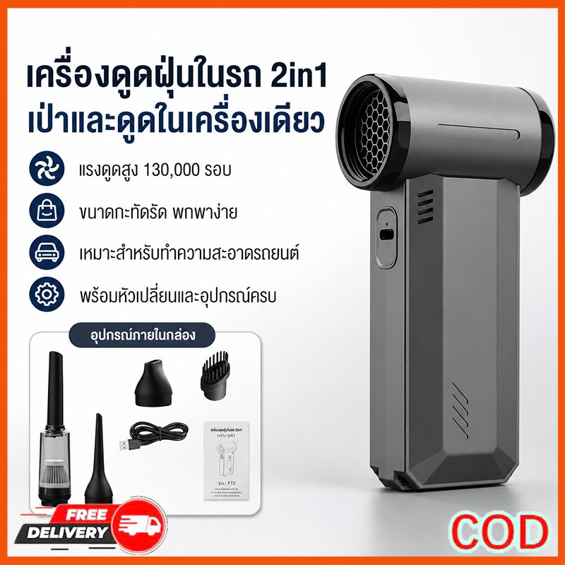พัดลมอเนกประสงค์ พลังเจ็ท Handheld รุ่น GXZ-F72 ใช้งานนาน เป่าลมและดูดฝุ่นขนาดเล็กแบบพกพาดูดฝุ่นในรถ