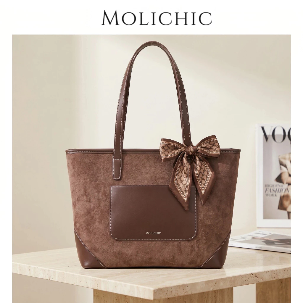MOLICHIC LATTE BAGกระเป๋าถือสะพายไหล่ขนาดใหญ่ ทำจากหนัง PU นุ่มสบาย ป้องกันรอยขีดข่วน มีช่องซิปหนังด้านใน