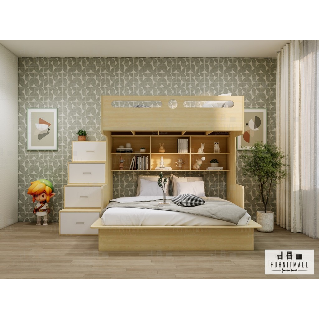 เตียงสูง 3.5 ฟุต รุ่นKidSpace Loft พร้อมเตียง 5/6 ฟุต ด้านล่าง นอนได้ทั้งครอบครัว