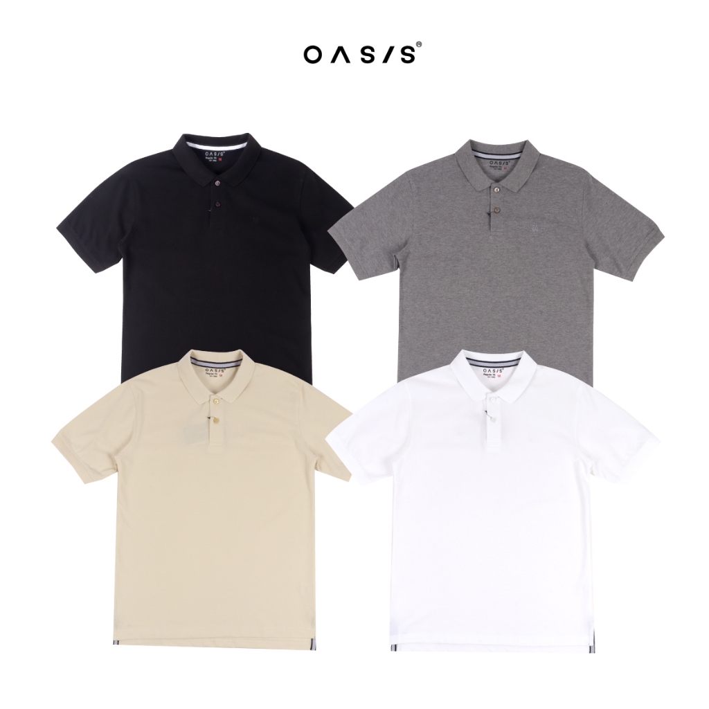 OASIS เสื้อโปโลผู้ชาย ทรงหลวม แขนสั้น ผ้าคอตตอน รุ่น MPSP-1965-R สีเบจ , ดำ , เทา , ขาว
