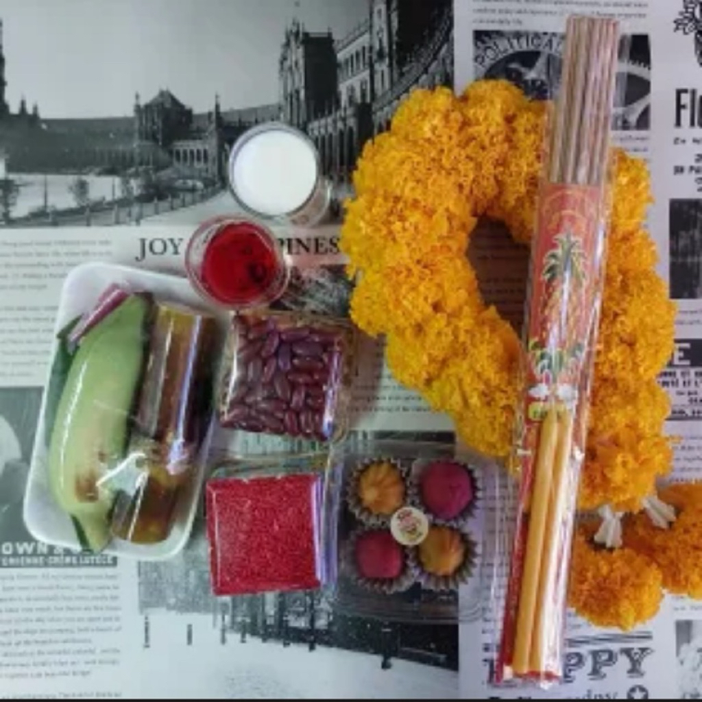 [สินค้าพร้อมจัดส่งด่วน] ชุดไหว้พระพิฆเนศ ดอกไม้สดพร้อมขนม