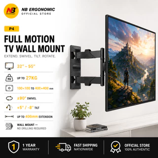 NB Ergonomic P4 ขาแขวนทีวีติดผนัง Full Motion TV Wall Mount 32-55" รับน้ำหนัก 27kg VESA 400x400 Swivel Tilt