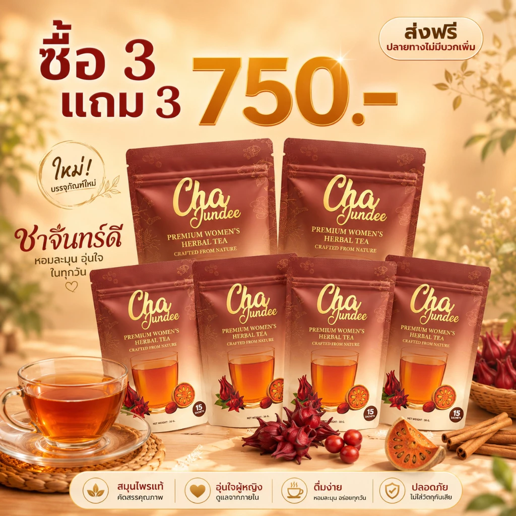 ชาจันทร์ดีชาซองแบบชง3แถม3ชาสำหรับผู้หญิง