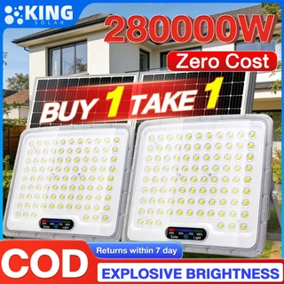 KING ซื้อ 1 แถม 1 ไฟโซล่าเซลล์ 280000W โซล่าเซลล์ ไฟถนน กันน้ำ IP68 solar cell ไฟสปอร์ตไลท์ LED เปิดปิดอัตโนมัติ