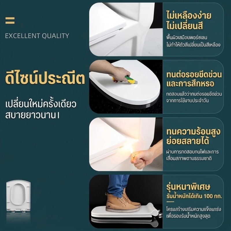 ของแท้ HUANGBO ฝารองนั่งชักโครก ทรงสี่เหลี่ยม ฝาพรีเมียม รูปที่ 6