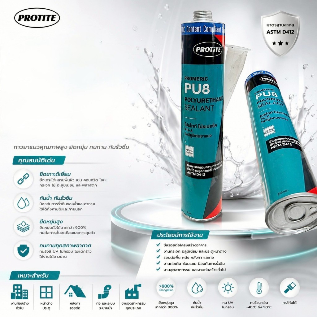โพลียูริเทน PROTITE PU8 310ML ราคาต่อ1หลอด เทา-ขาว