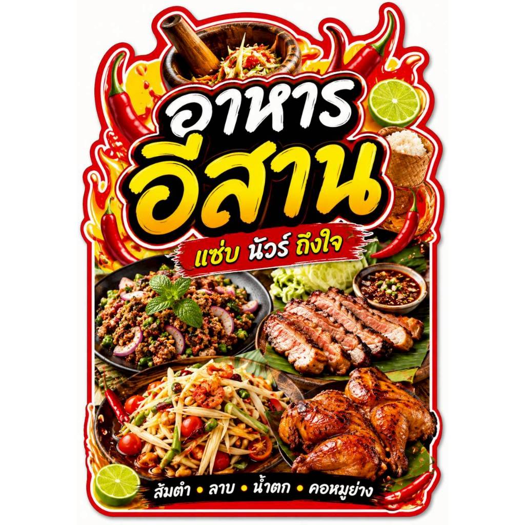 ป้ายเมนูอาหาร ประเภทส้มตำ สีคมชัดช่วยดึงดูดลูกค้า