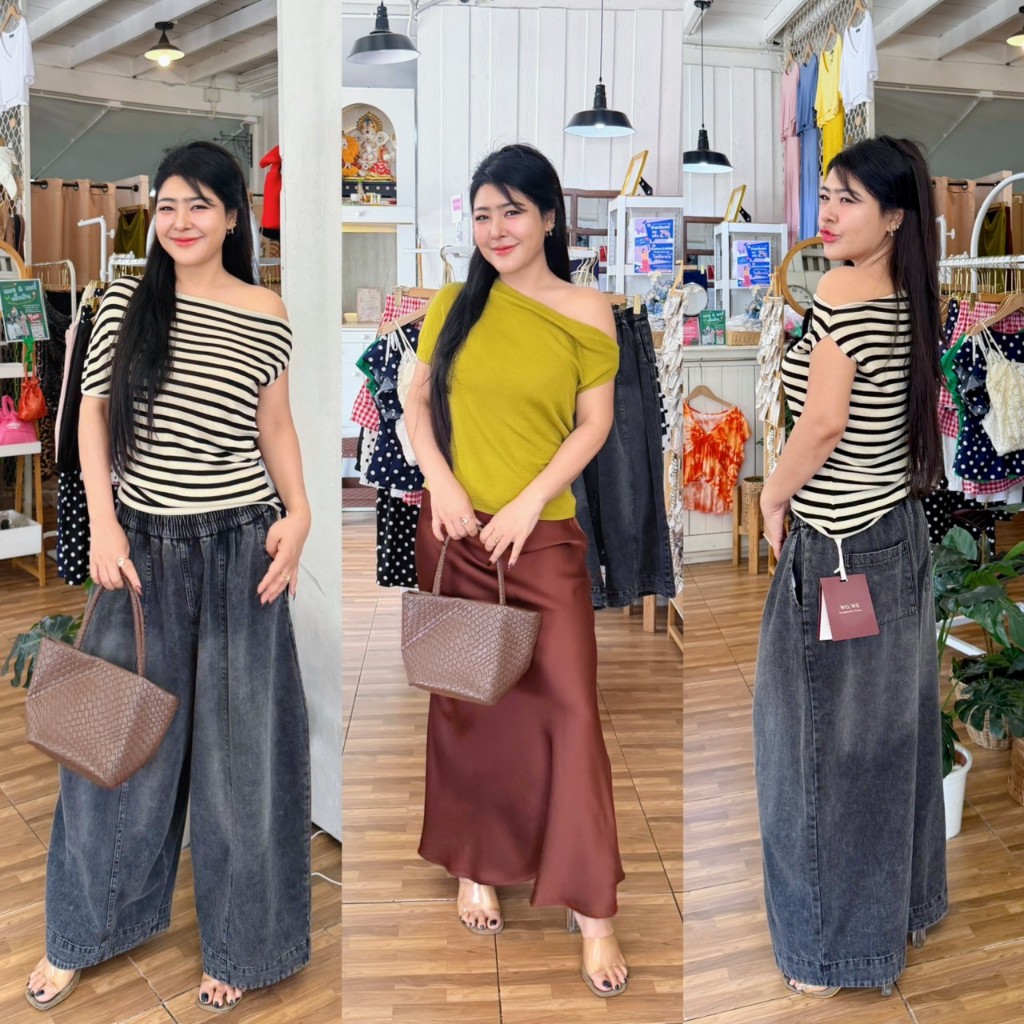 5-592GT เสื้อไหมพรมปาดไหล่เฉียง