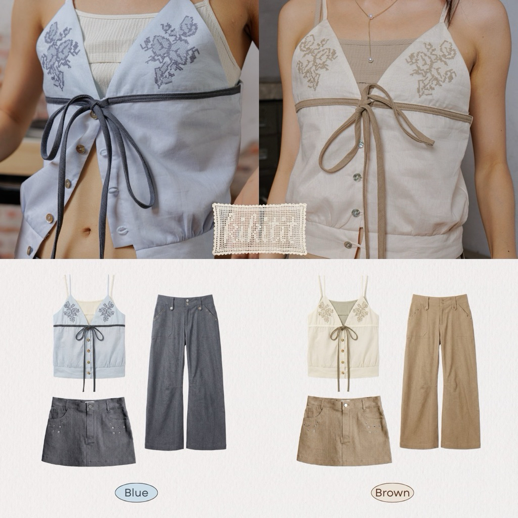 KIKITIT (BROWN•BLUE) TOP&SKIRT&PANTS