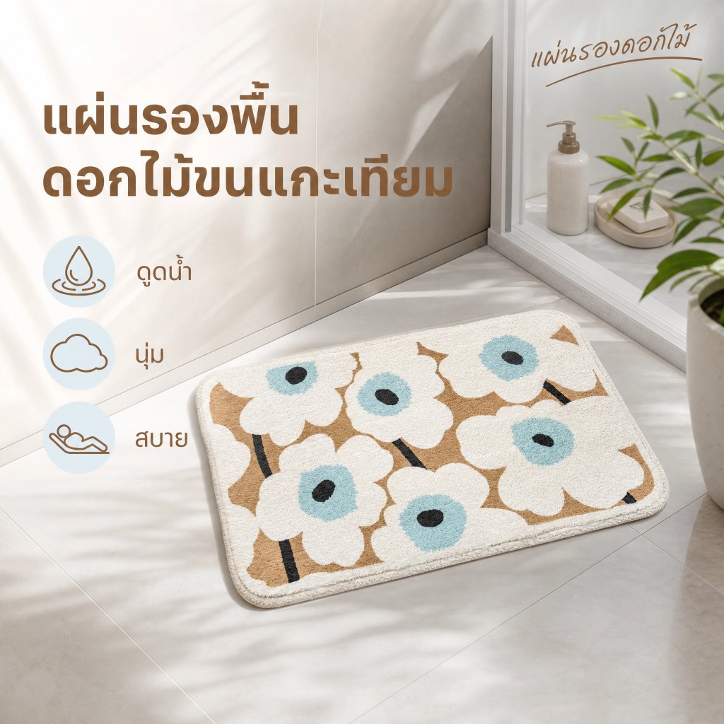 พรมปูพื้นห้องน้ํา พรมเช็ดเท้า พรมห้องน้ำ พรมขนนุ่ม ซึมซับได้ดี มาพร้อมแผ่นกันลื่นคุณภาพสูง ขนาด 40 x 60 ซม
