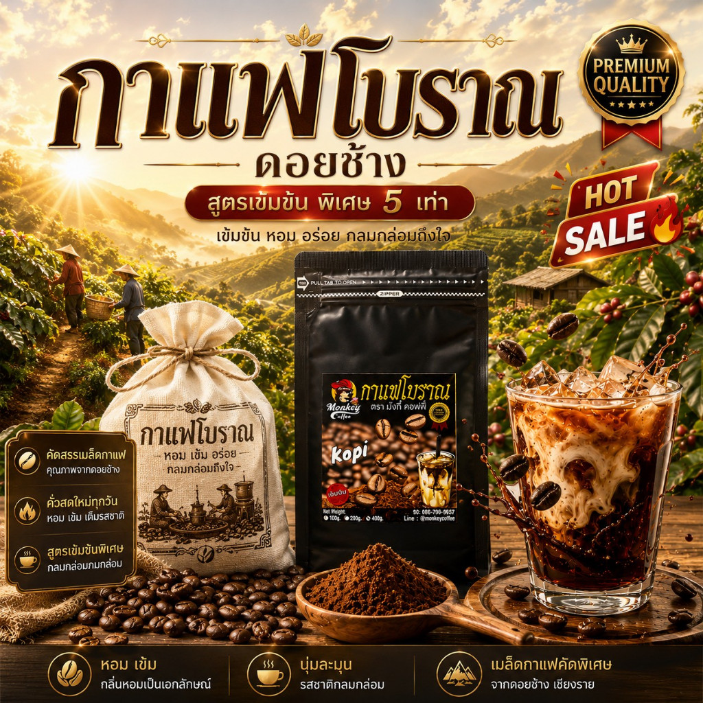 กาแฟโบราณ โกปี้ โอเลี้ยง ยกล้อ สูตรเข้มข้น 5 เท่า KOPI  Super Extra