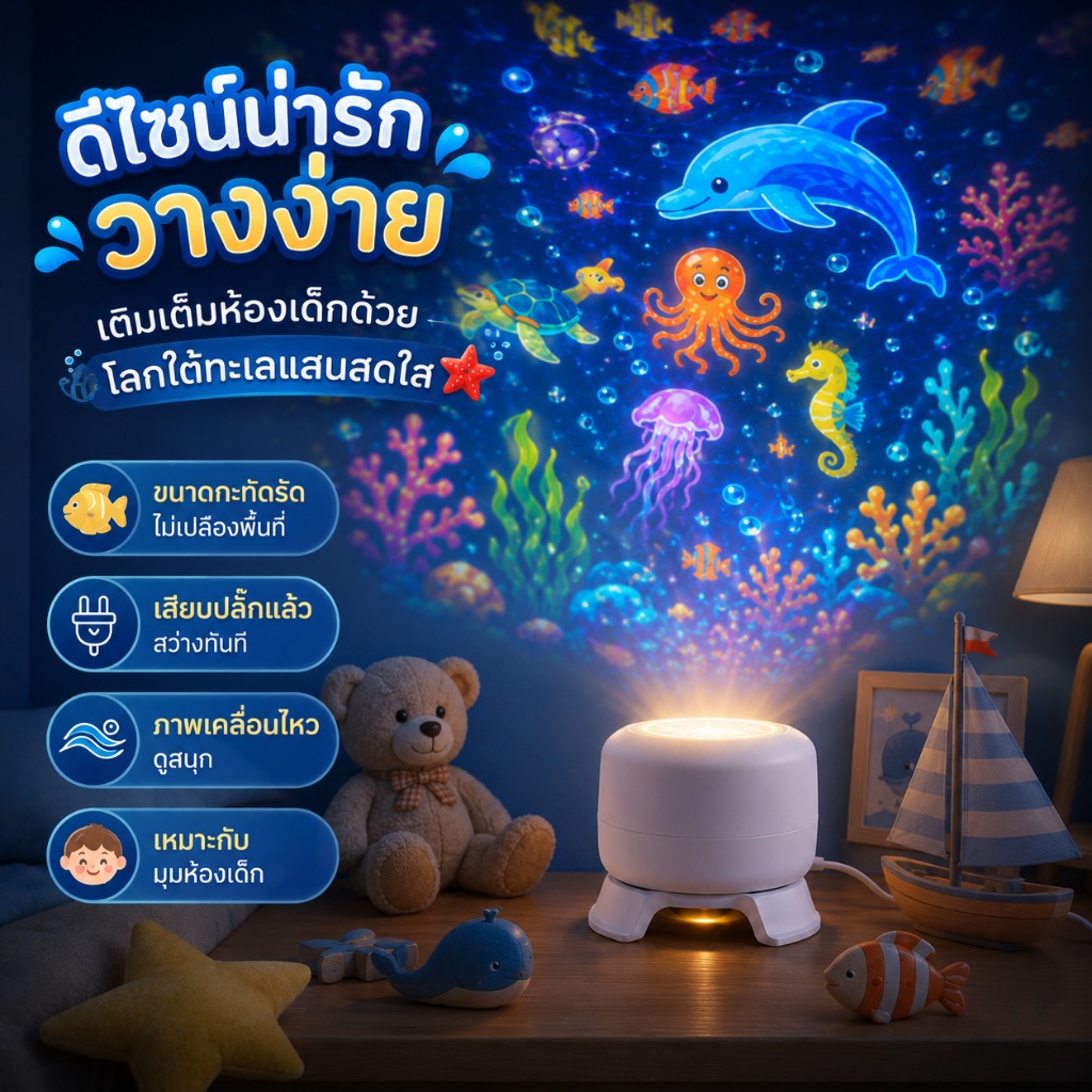 ไฟโปรเจคเตอร์ ลายหิมะ สัตว์ทะเล คริสต์มาส โคมไฟหัวเตียงห้องนอน ตกแต่งเพดานผนัง สำหรับเทศกาล