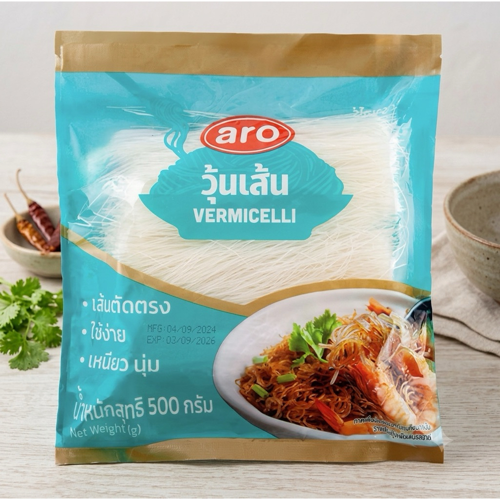 ARO วุ้นเส้น 500 ก. (ARO Vermicelli ) เส้นเหนียว นุ่ม เส้นตรง
