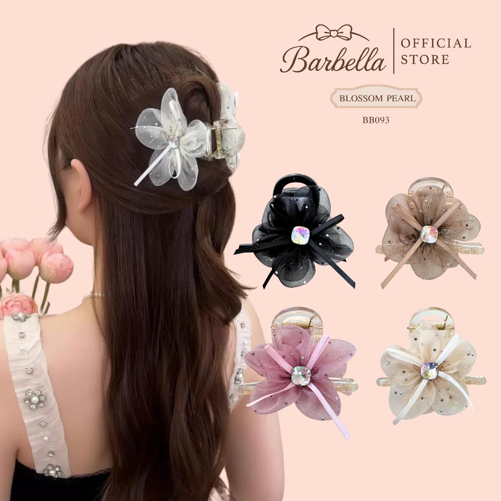 Barbella กิ๊บติดผมโบว์ดอกไม้คริสตัล กิ๊บแฟชั่นเกาหลี ประดับกลิตเตอร์ รุ่น Blossom Pearl (BB093)