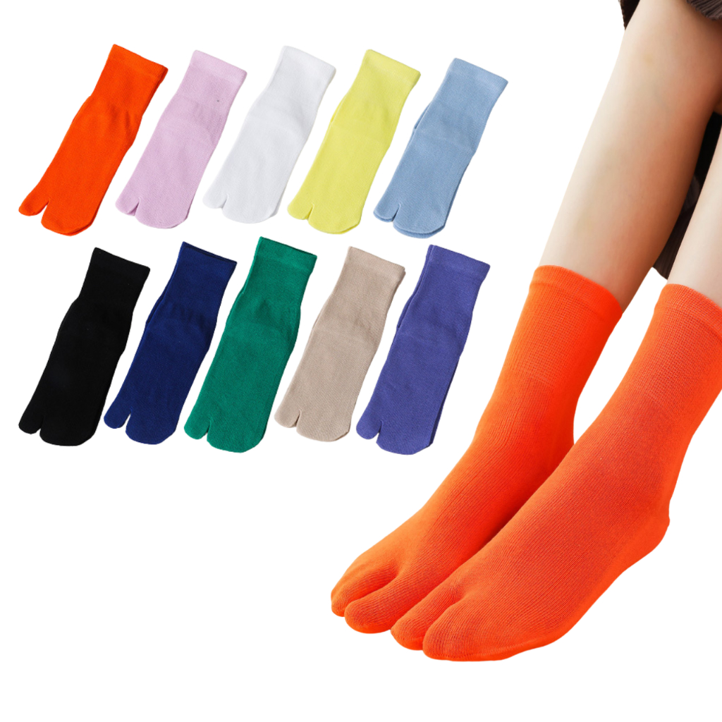 ถุงเท้าแยกนิ้ว แยกสองนิ้วข้อยาว ทาบิ แบบสีสด 12 สี เหมาะสำหรับทั้งผู้ชายและผู้หญิง พร้อมส่งจัดในไทย