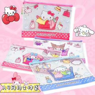 กระเป๋าใส่เอกสาร A4 A5 ลาย Sanrio Hello Kitty My Melody Kuromi Cinnamoroll ซองซิปกันน้ำ แฟ้มเอกสารน่ารัก