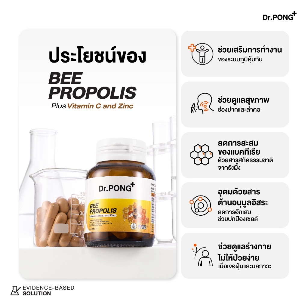 Dr.PONG BEE PROPOLIS PLUS VITAMIN C AND ZINC​  โพรโพลิส วิตามินซี ซิงค์ เสริมภูมิคุ้มกัน ดูแลช่องปากและลำคอ thumbnail 5